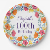 Bright Floral 100e verjaardag Papieren Bordje (Voorkant)