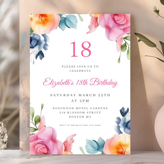 Bright Floral 18e anniversaire Invitation