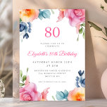 Bright Floral 80th Birthday Invitation<br><div class="desc">Fêtez votre 80e anniversaire avec nos invitations florales lumineuses! Avec une étonnante aquarelle de fleurs colorées sur un arrière - plan blanc propre, ces invitations sont parfaites pour toutes les fêtes du printemps ou de l'été. L'élégante lettrage calligraphie ajoute une touche de sophistication et de charme à votre occasion spéciale....</div>