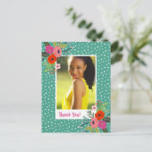 Bright Floral Afstuderen Foto bedankt Briefkaart (Staand voorkant)