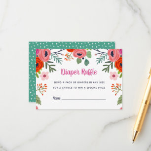 Bright Floral Baby shower Diaper Raffle-kaart Informatiekaartje
