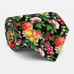 BRIGHT  FLORAL BLOOMS OP BLACK MANNEN STROPDAS