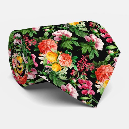 BRIGHT FLORAL BLOOMS OP BLACK MANNEN STROPDAS (Opgerold)