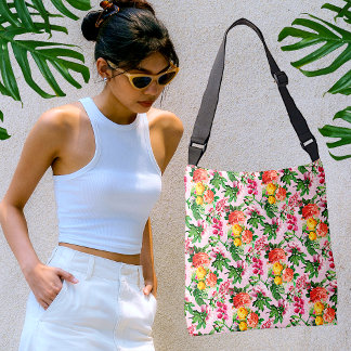 BRIGHT FLORAL BLOOMS OP BLUSH PINK CROSSBODY TAS
