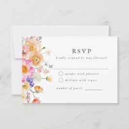 Bright Floral Botanical Modern Wedding RSVP Kaart