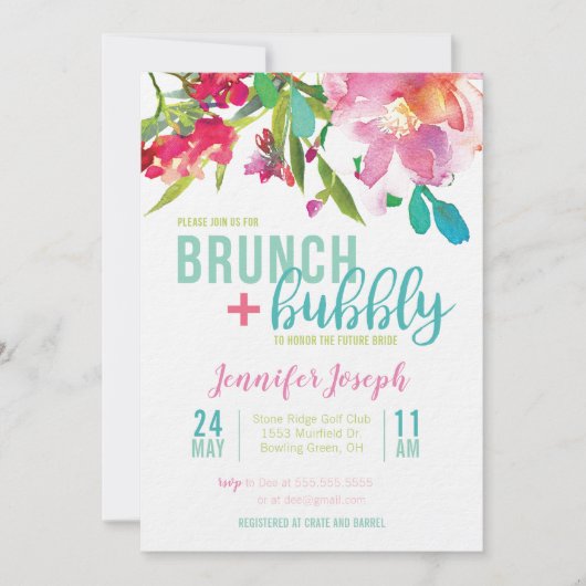 Bright Floral Brunch and Bubbly Invitation (Devant)