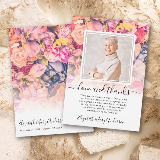 Bright Floral Dank u Verdieping Foto Bedankkaart