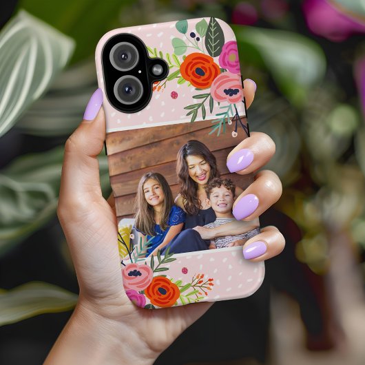 Bright Floral en Stippen Custom Foto Case-Mate iPhone Case