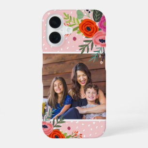 Bright Floral en Stippen Custom Foto iPhone 16 Hoesje