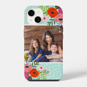 Bright Floral en Stippen Custom Foto iPhone 14 Hoesje