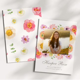 Bright Floral Graduation Annoucement Card Kaart