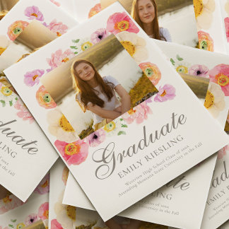 Bright Floral Graduation Annoucement Card Kaart