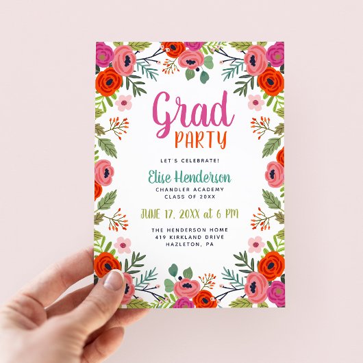 Bright Floral Graduation Party Invitation