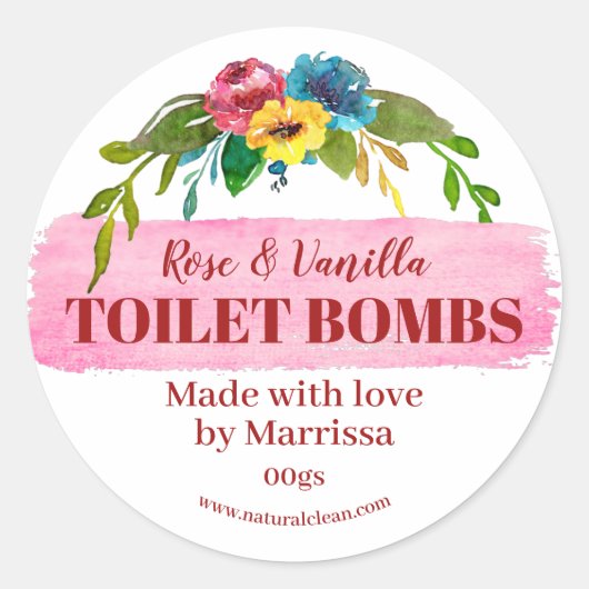 Bright Floral Handgemaakte toiletbom Fizzies Label (Voorkant)