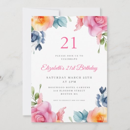 Bright Floral Invitation du 21e anniversaire (Devant)