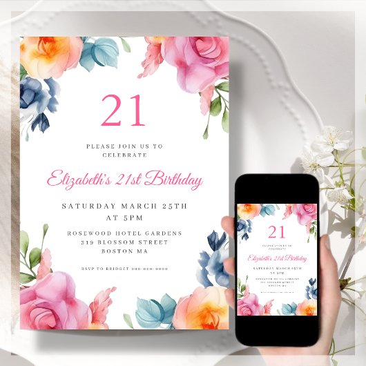 Bright Floral Invitation du 21e anniversaire