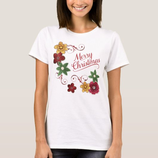 Bright Floral-kerstdraaikolk T-shirt (Voorkant)