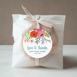 Bright Floral Love en Bedankt Baby shower Ronde Sticker