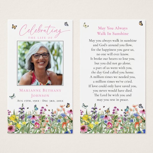Bright Floral Memorial Funeral Prayer Kaart (Voorkant /achterkant)