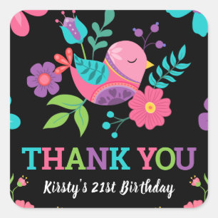 Bright Floral Mexican Fiesta Birthday Party Vierkante Sticker