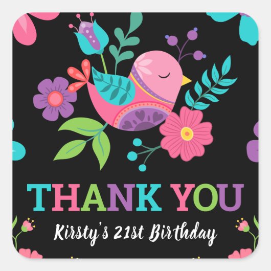 Bright Floral Mexican Fiesta Birthday Party Vierkante Sticker (Voorkant)
