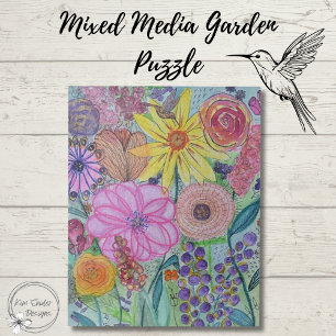 Bright Floral Mixed Media Originele kunst Legpuzzel