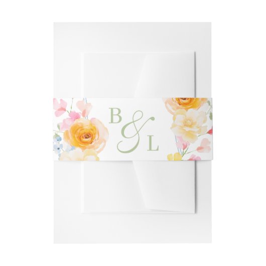 Bright Floral Monogram Spring Wedding Uitnodigingen Wikkel (Voorkant Voorbeeld)