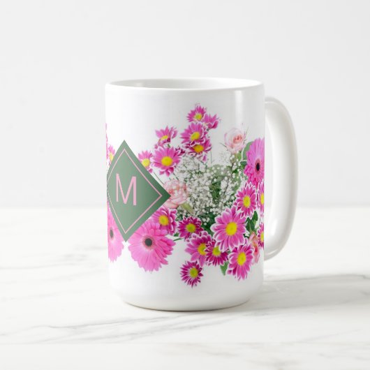Bright Floral Monogramme café Mug (Devant droit)