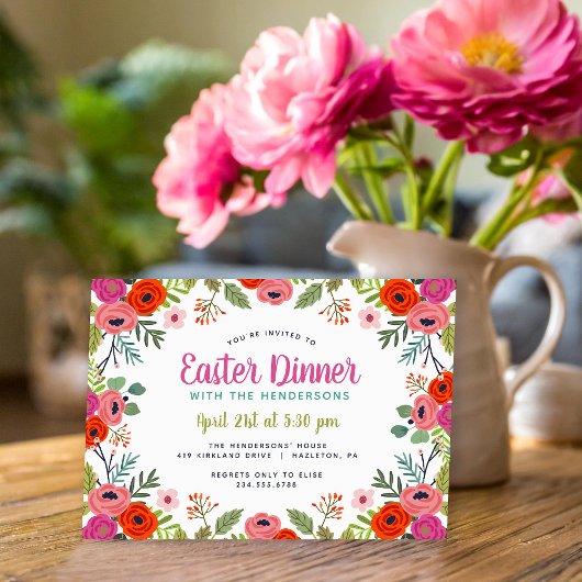 Bright Floral Paasdiner uitnodiging