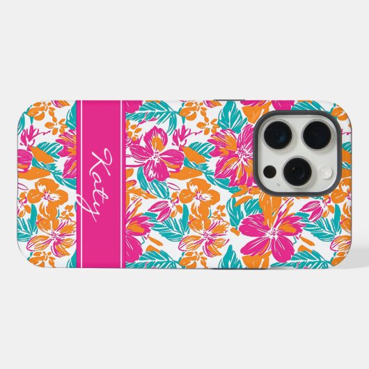 Bright Floral Pattern Phone Case (Name) (Verso Horizontal)