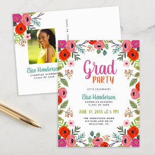 Bright Floral Photo Graduation Party Invitation