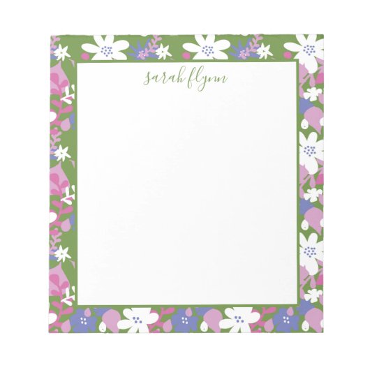 Bright Floral Pink and White Notepad Notitieblok (Voorkant)