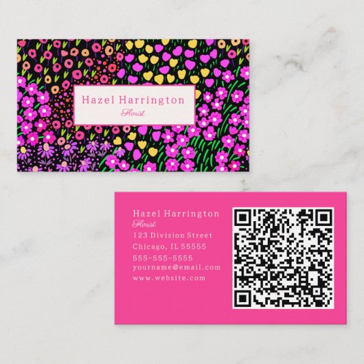 Bright Floral QR Code Carte de visite Scannable (Devant / Derrière)