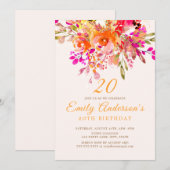 Bright Floral Romantic 20th Birthday Party Kaart (Voorkant / Achterkant)