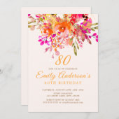 Bright Floral Romantic 80e verjaardag Kaart (Voorkant / Achterkant)