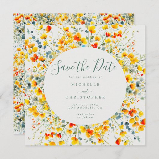 Bright Floral Square bruiloft Save The Date (Voorkant / Achterkant)