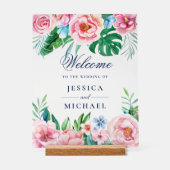 Bright Floral Tropical Wedding Welkom Acryl Bord (Voorkant)