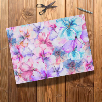 Bright Floral Watercolor Flowers Decoupage Tissuepapier