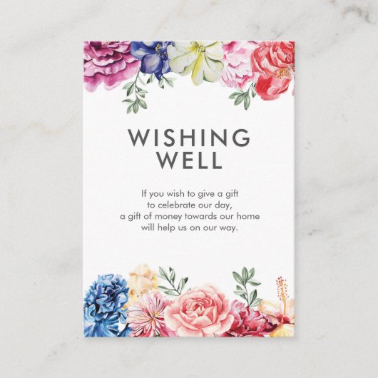 Bright floral waterverf | Wishing Well kaart (Voorkant)