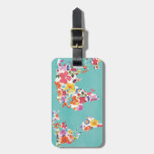 Bright Floral World Blauwgroen Bagagelabel (Voorkant verticaal)