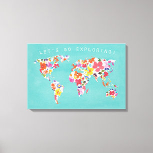 Bright Floral World Blauwgroen Canvas Afdruk