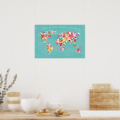 Bright Floral World Blauwgroen Poster (Keuken)