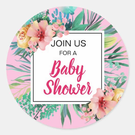 BRIGHT FLORALS & GREENERY PINK RONDE STICKER (Voorkant)