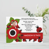 Bright flower & Ladybug Photo Invitation d'anniver (Debout devant)