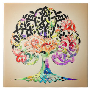 Bright Flowered Tree of Life Keramische Tegel Tegeltje