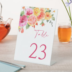 Bright Flowers Citrus Vrijgezellenfeest Tafelnumme Reclamebord Met Voetstuk