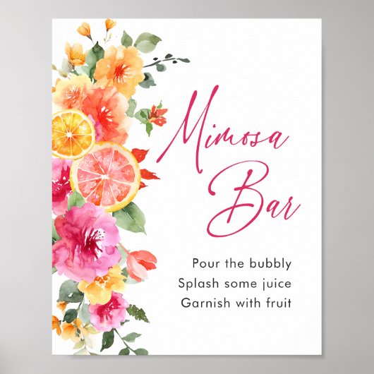 Bright Flowers Floral Citrus Bridal Mimosa Bar Poster (Voorkant)