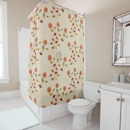  Bright Flowers Floral Pattern Cream Beige Douchegordijn (In situ)