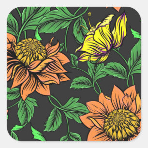 Bright Flowers Pop van zwarte achtergrond Vierkante Sticker