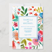 Bright Flowers Waterverf bruiloft uitnodiging (Voorkant)